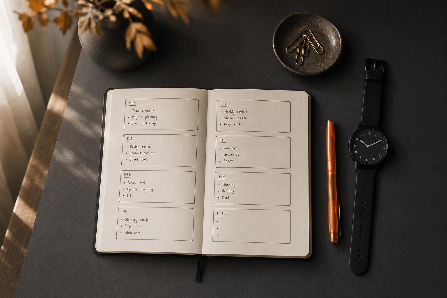 Freelance weekly schedule template: protect focus time across multiple clients