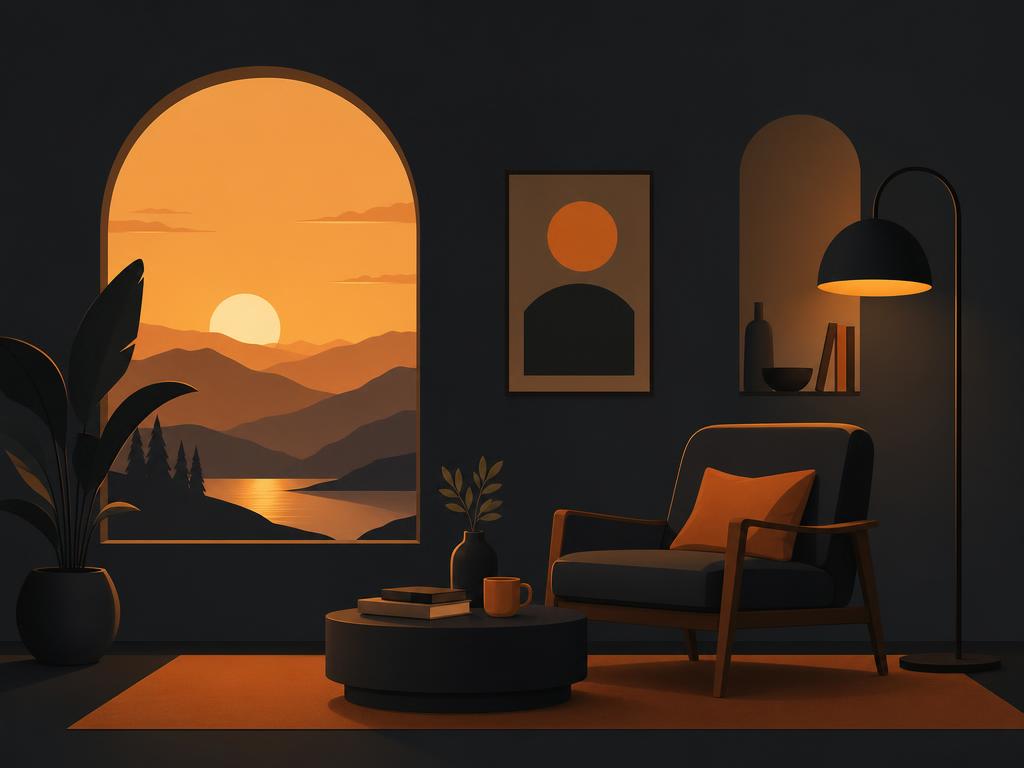 Flat vector illustration of four distinct time zones arranged as horizontal stacked bands across a dark charcoal canvas: