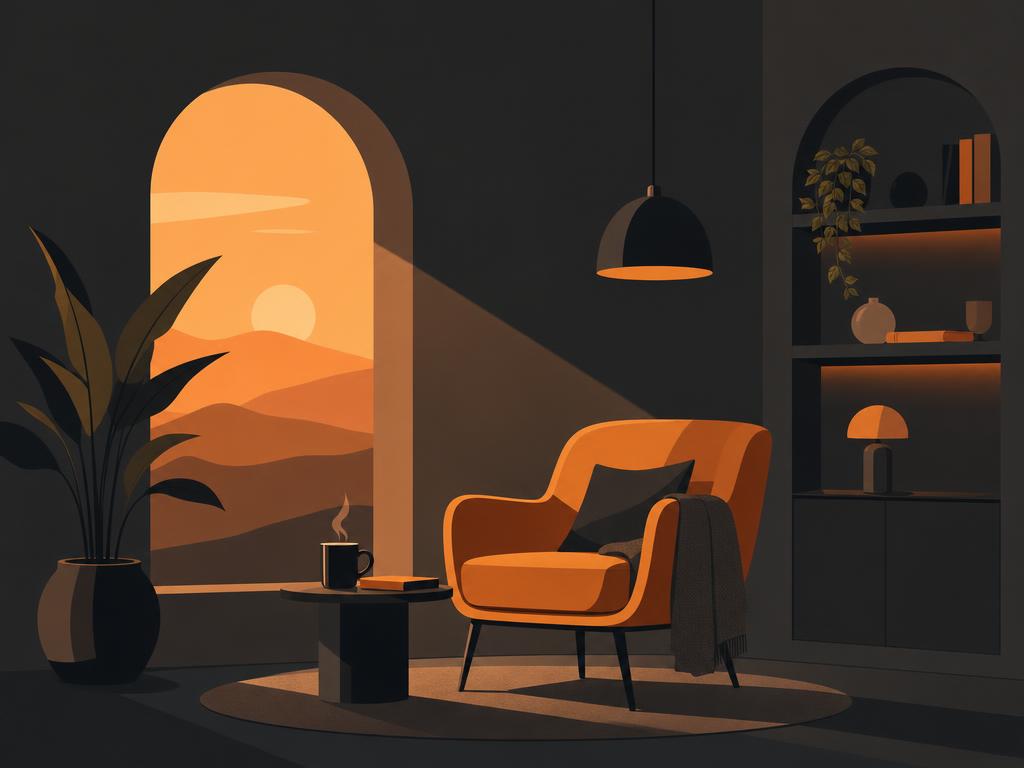 Flat-vector illustration of a day divided into gentle color-coded blocks with soft amber and orange segments representin